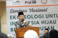 Menteri Agama (Menag) Nasaruddin Umar dalam Seminar Nasional bertema Ekoteologi : Integritas Spiritualitas, Kebijakan, dan Sains Menuju Indonesia Hijau Berkelanjutan yang digelar di Ruang VIP Masjid Istiqlal, Jakarta, Sabtu (Foto: Kemenag)