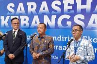 Menteri Sekretaris Negara (Mensesneg) Prasetyo Hadi (tengah) saat konferensi pers di sela-sela kegiatan KSTI 2026 di JCC Senayan Jakarta (Foto: Habib/Jurnas.com)
